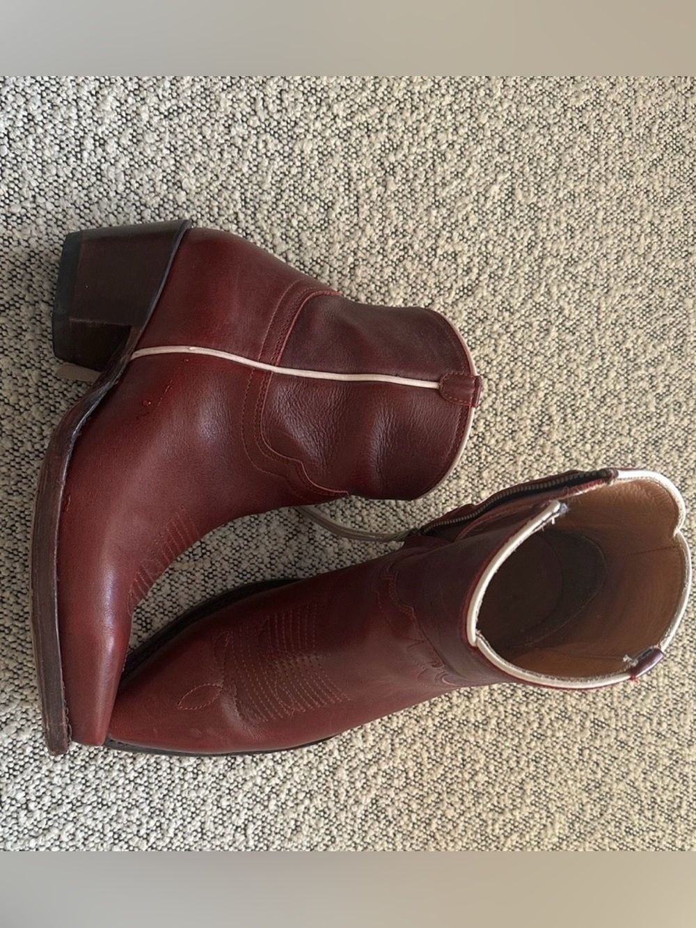 TECOVAS Burgundy Western Ankle Boots